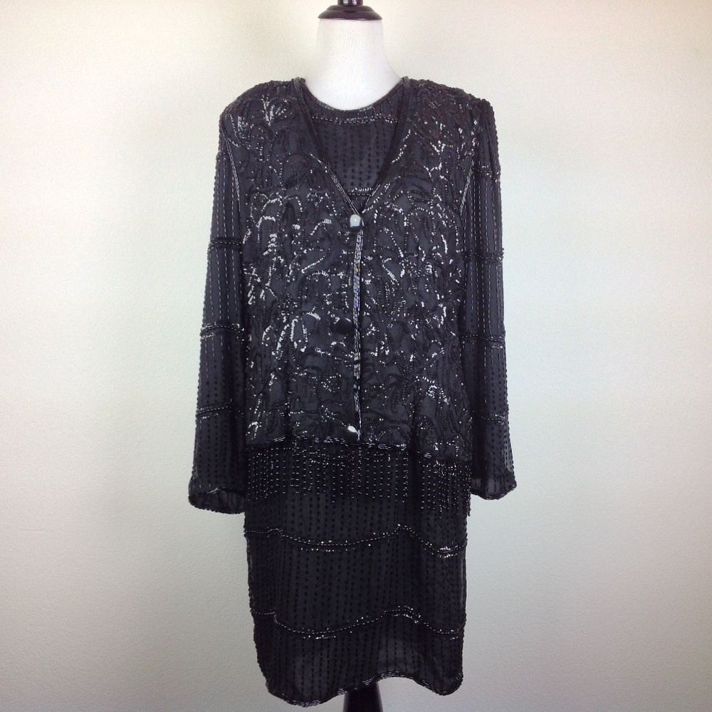 Vintage Jennifer Dress Women Medium Sheath Beaded